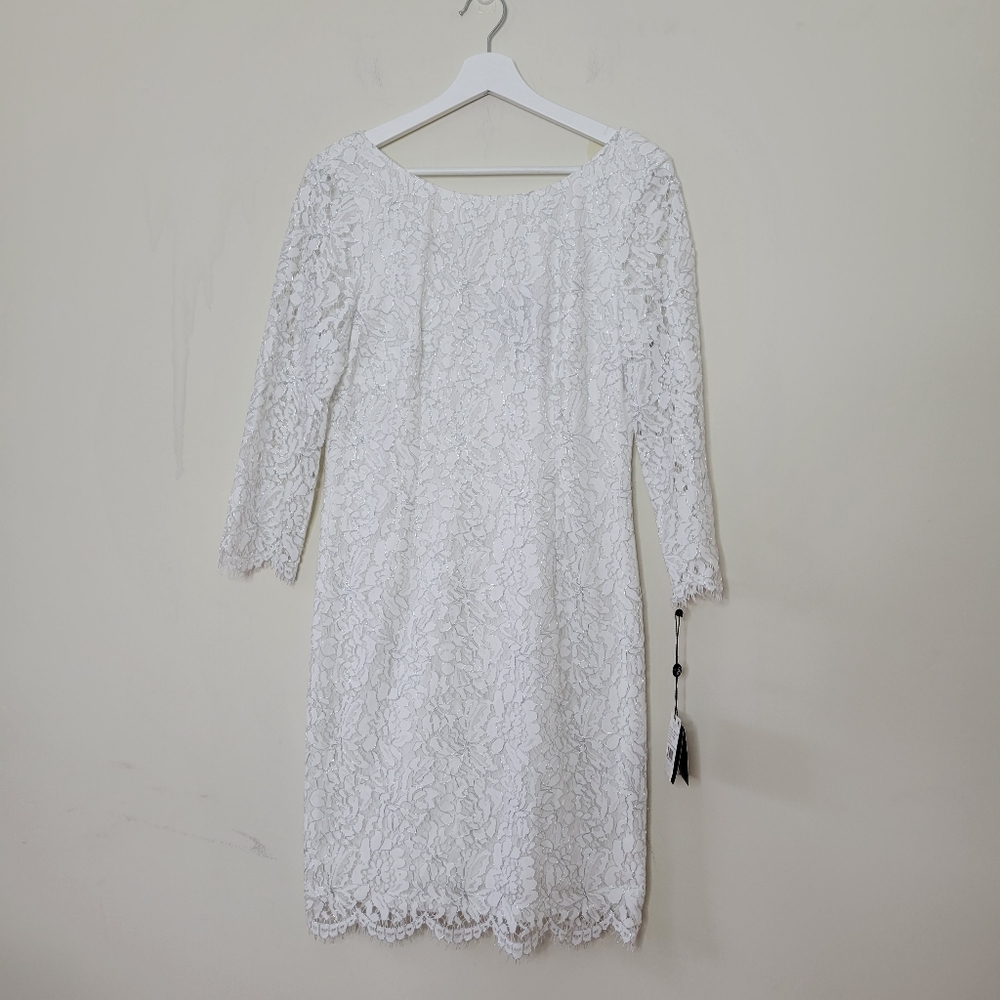Adrianna Papell Metallic Lace Cocktail Dress Ivory - Picture 2 of 7